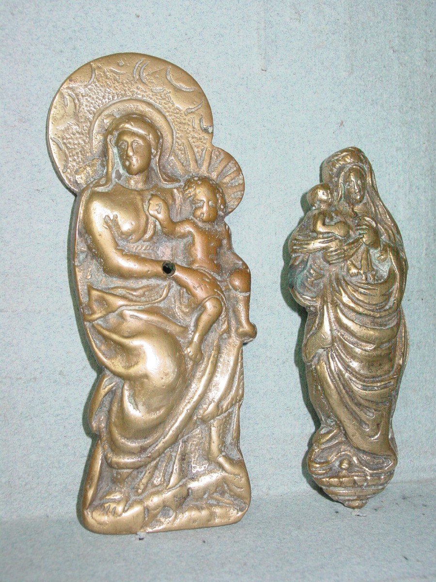 2 Holy Virgin In Cast Bronze From The 18th Century Plaque, Kiss Of Peace