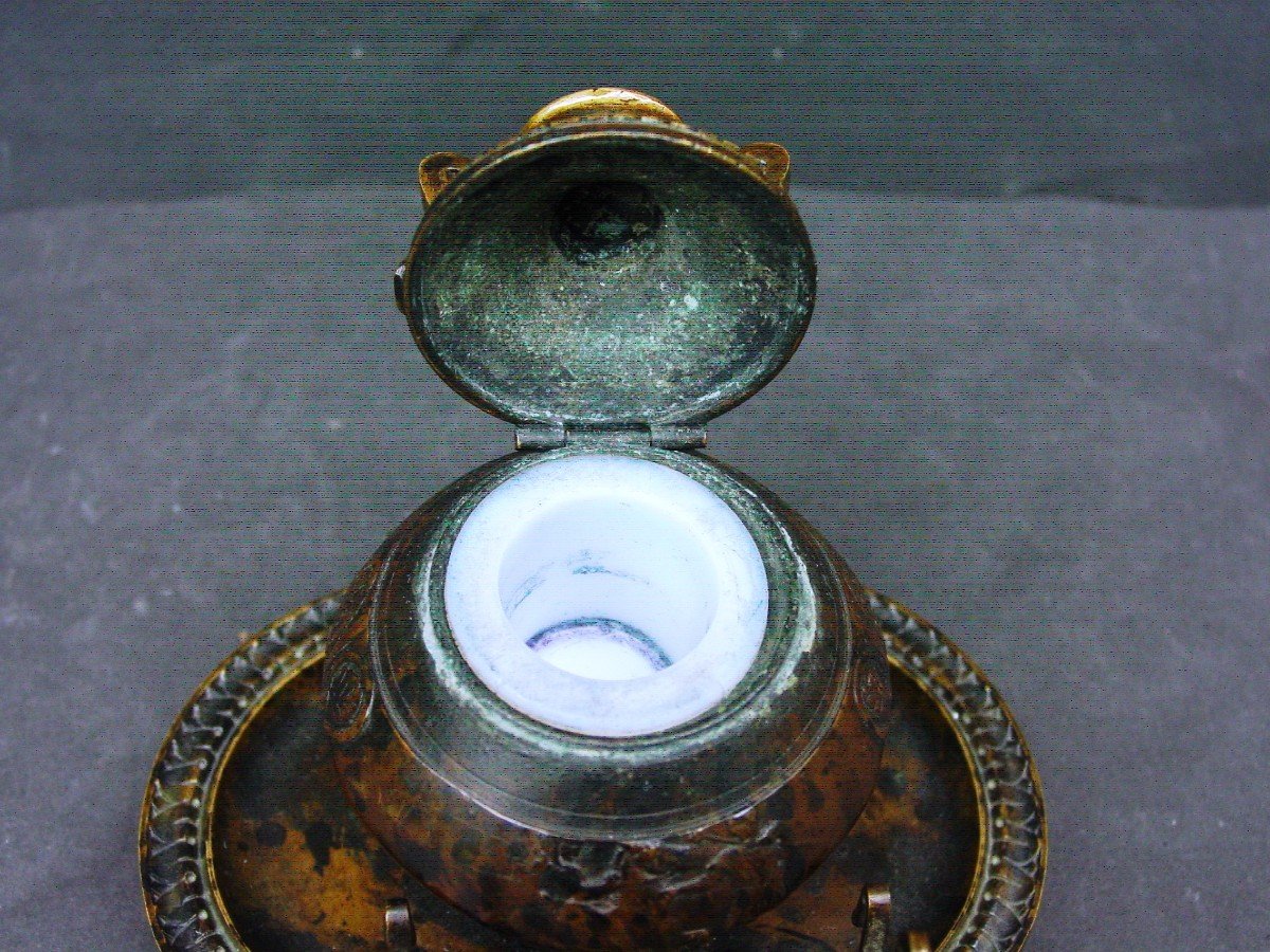 Antique Neo-pompeian Bronze Inkwell Grand Tour From The 19th Barbedienne-photo-2