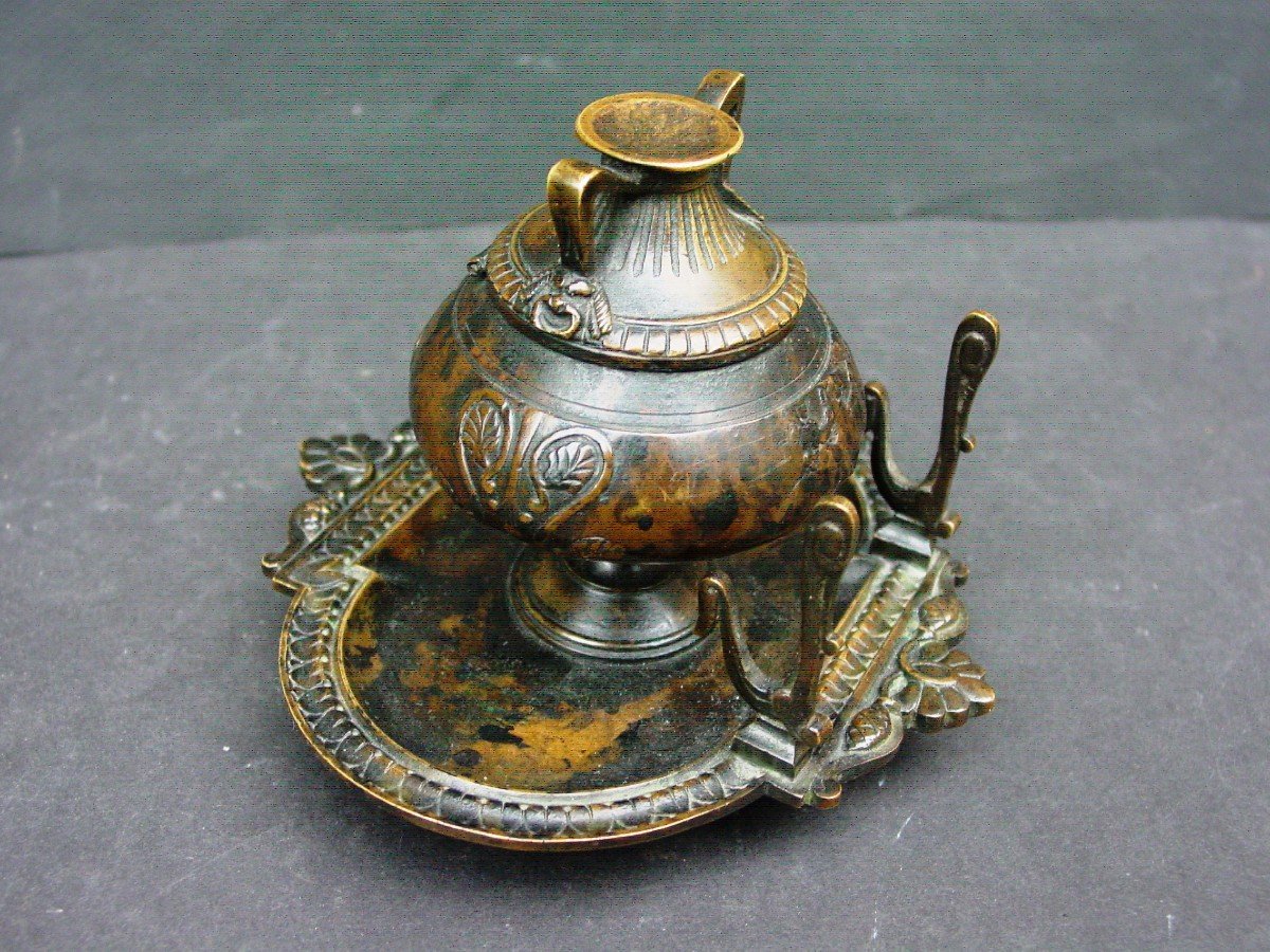 Antique Neo-pompeian Bronze Inkwell Grand Tour From The 19th Barbedienne-photo-4