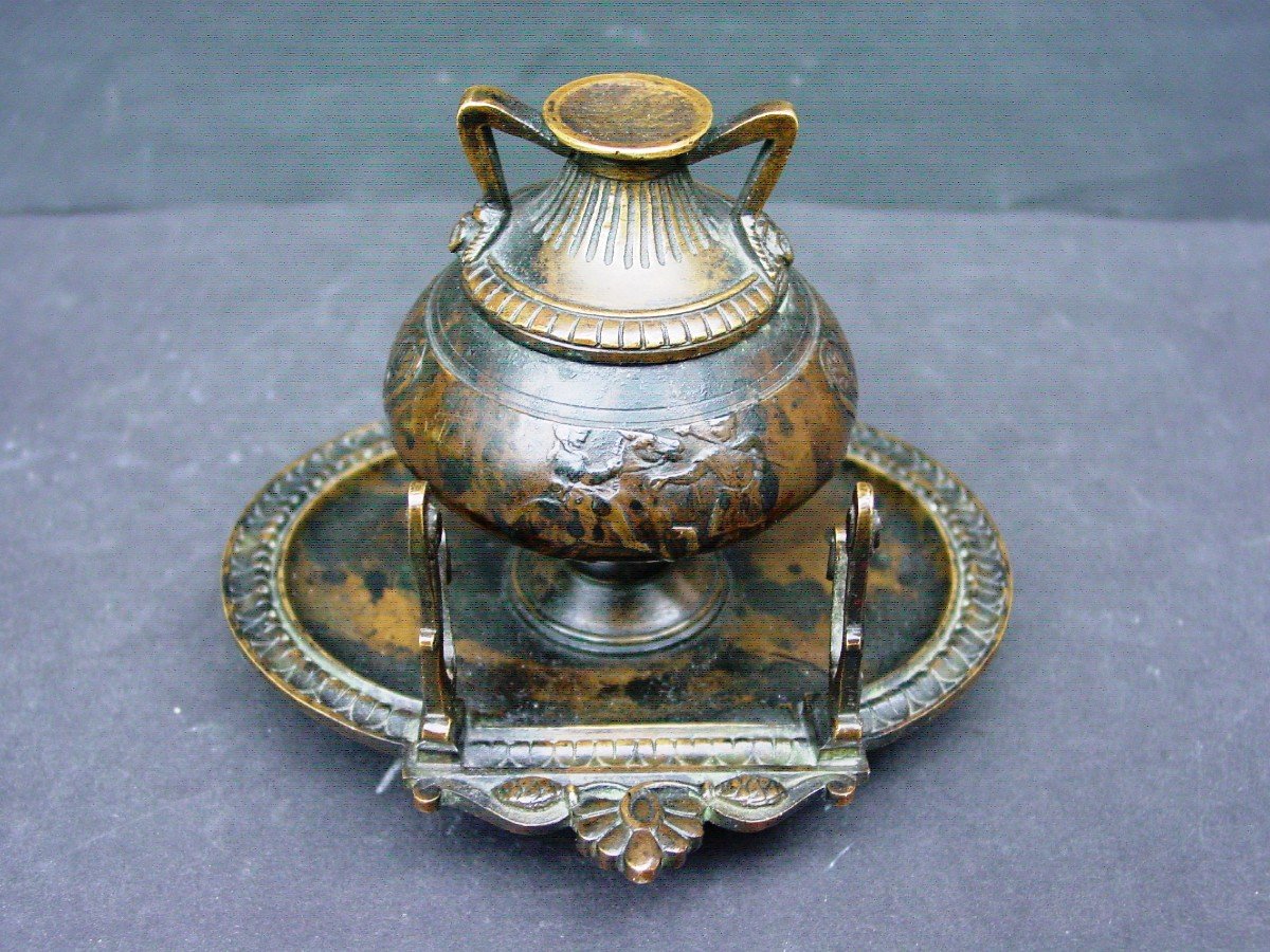 Antique Neo-pompeian Bronze Inkwell Grand Tour From The 19th Barbedienne