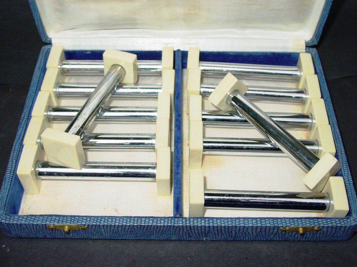 Art Deco 12 Knife Holders + Crumb Tray-photo-2