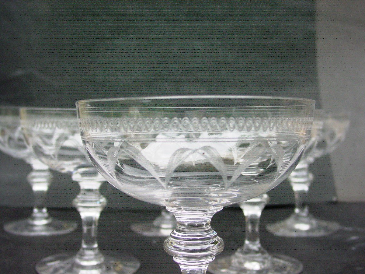 6 Baccarat Crystal Champagne Glasses