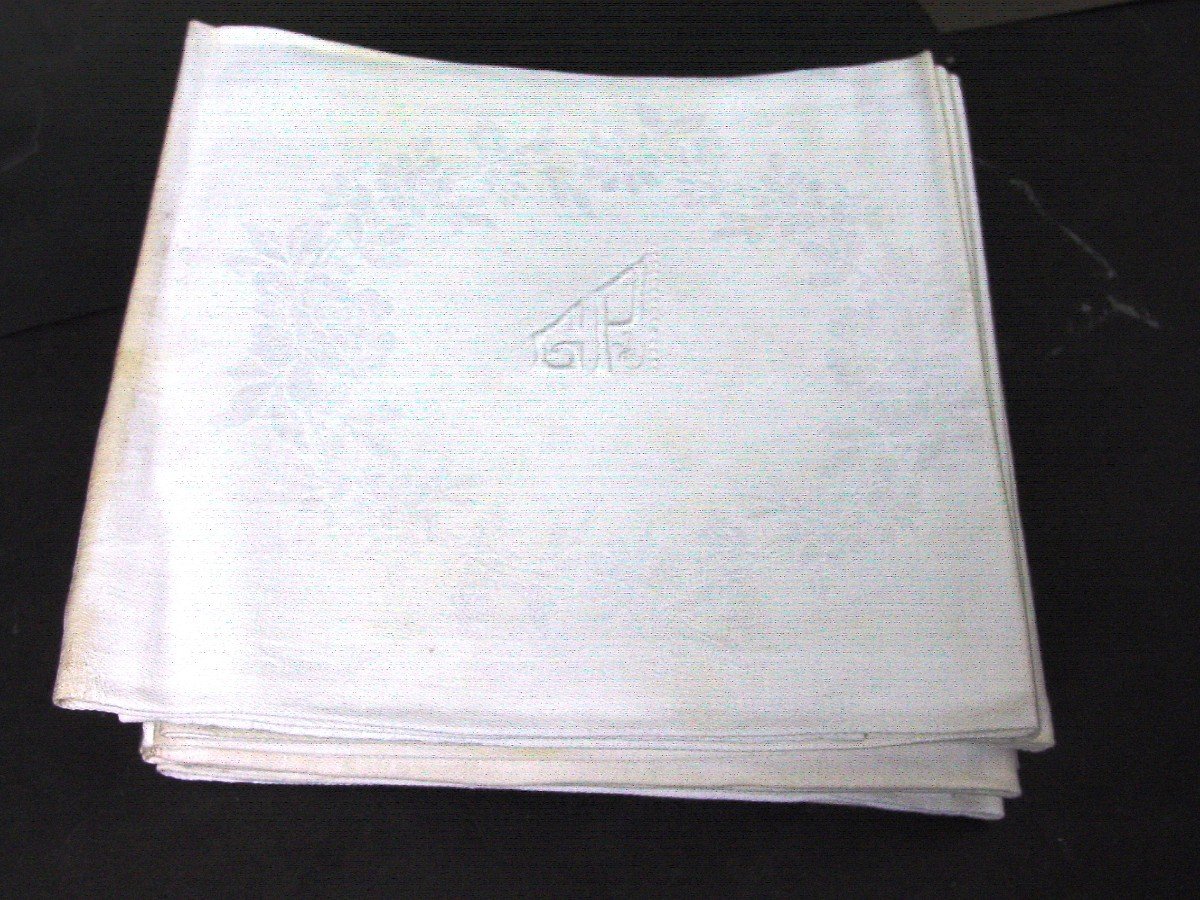 12 Large Napkins In Linen Or Cotton Damask Circa 1900-photo-2