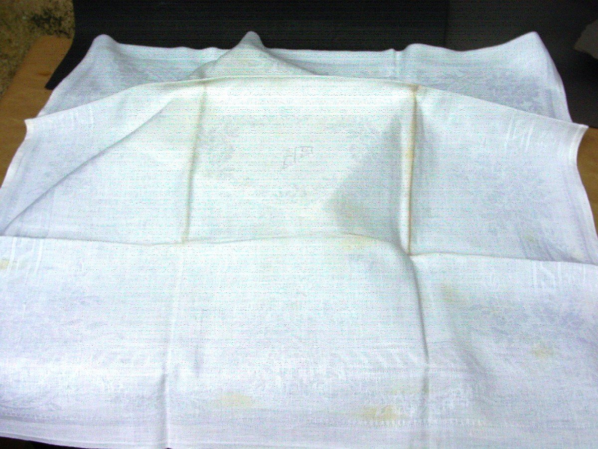 12 Large Napkins In Linen Or Cotton Damask Circa 1900-photo-4
