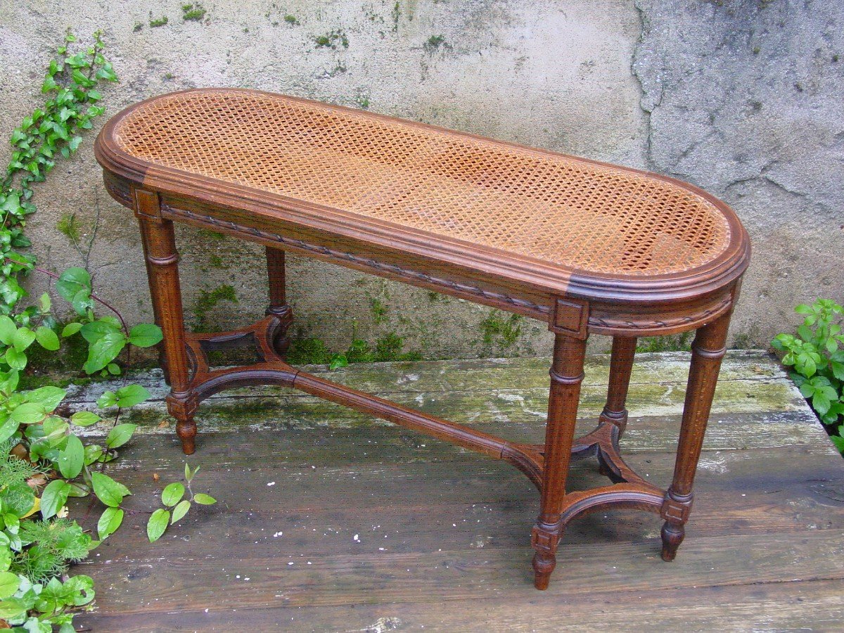 Small Bench (l. 97 Cm.) Louis XVI Style Cane Circa 1900 Beautiful Original Condition Piano-photo-3