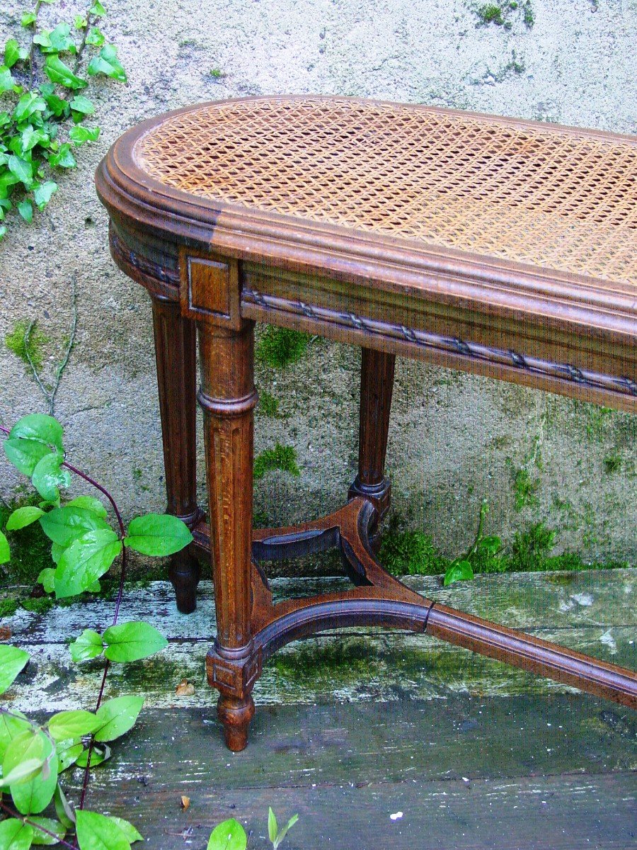 Petite Banquette (l. 97 cm.)Style Louis XVI Cannée Vers 1900 Bel état d'Origine Piano-photo-2