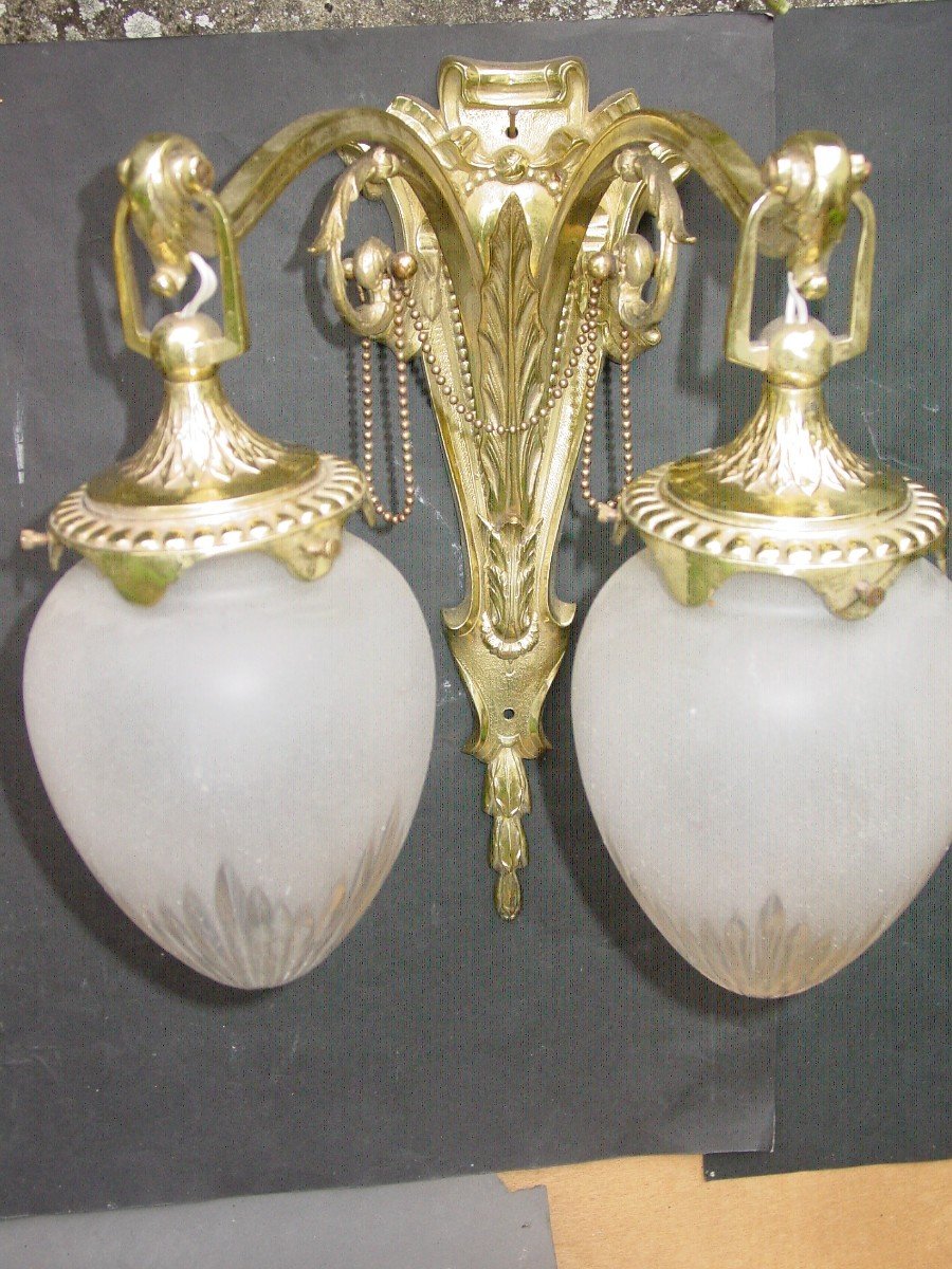 Pair Of Napoleon III Polished Bronze Sconces, Belle Epoque-photo-3