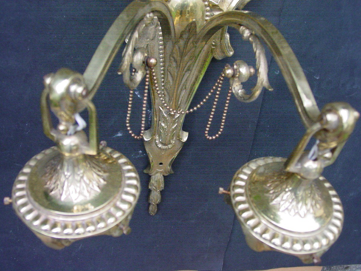 Pair Of Napoleon III Polished Bronze Sconces, Belle Epoque-photo-3