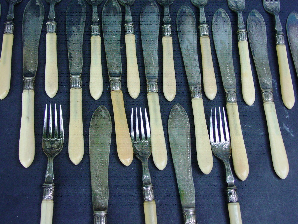11 English Silver Metal Fish Cutlery Circa 1900-20-photo-2