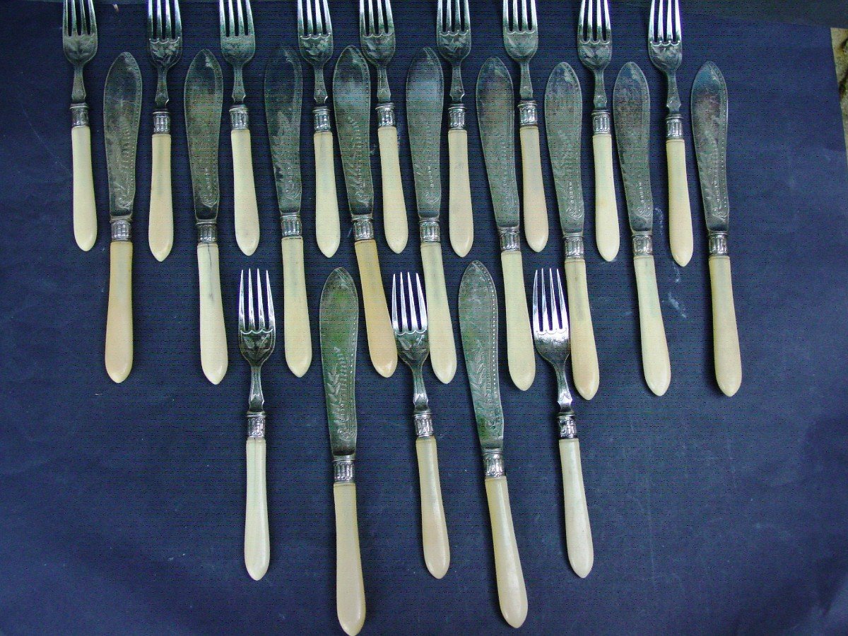 11 English Silver Metal Fish Cutlery Circa 1900-20-photo-3