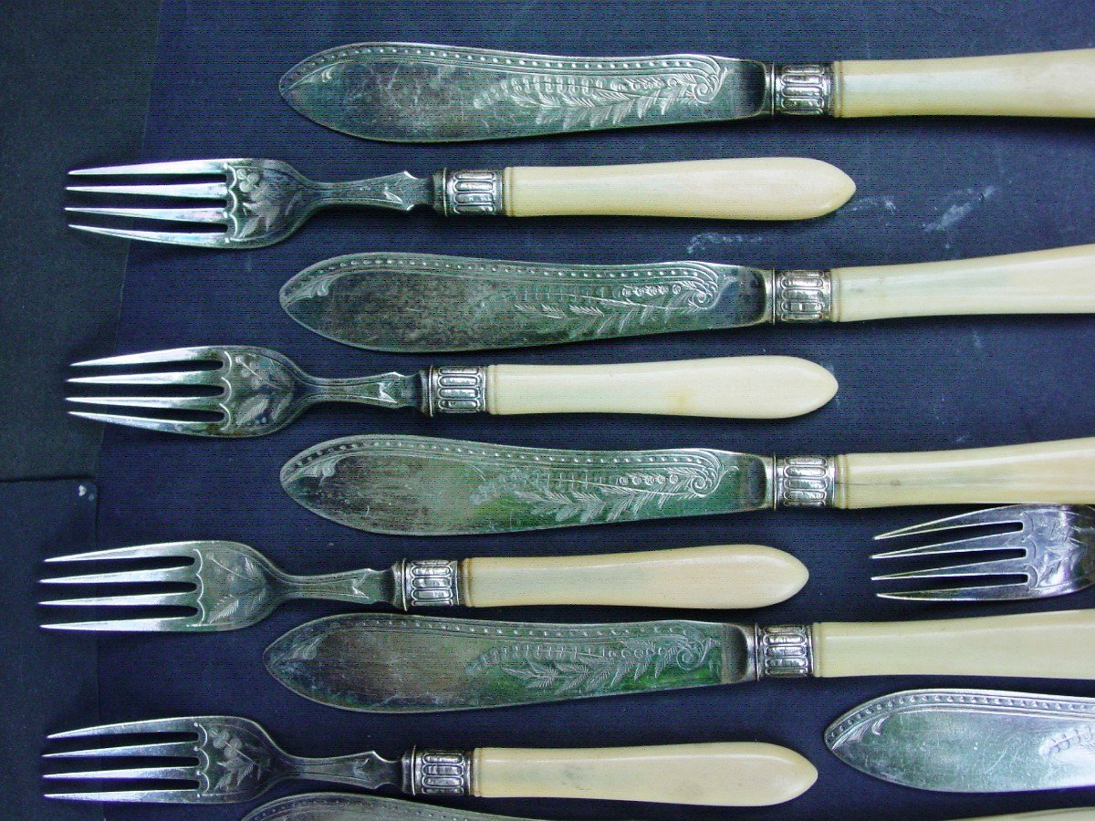 11 English Silver Metal Fish Cutlery Circa 1900-20-photo-4