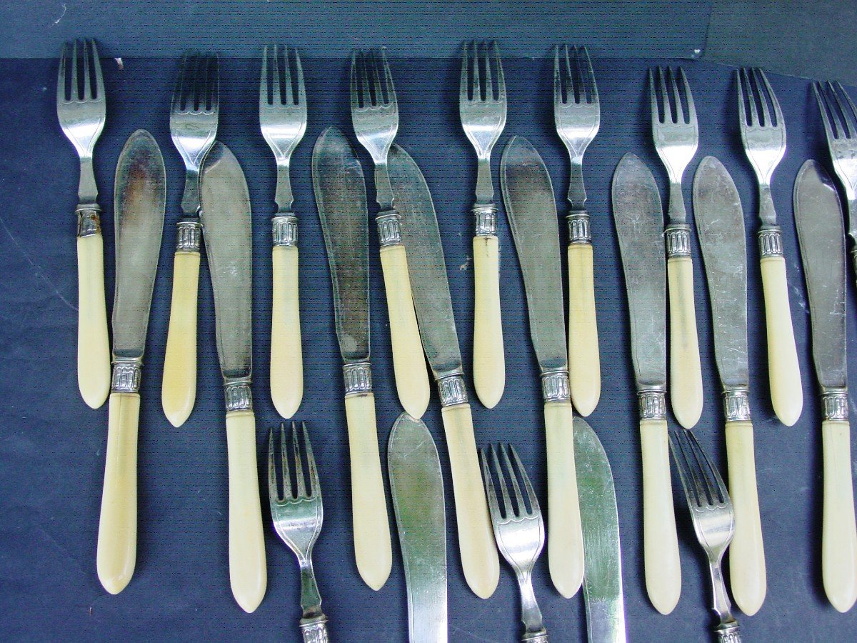 11 English Silver Metal Fish Cutlery Circa 1900-20-photo-2