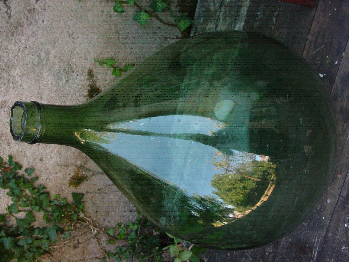 Very Grande Dame Jeanne (ht 70 Cm.) In Blown Glass Late 19th Round Bottle-photo-4