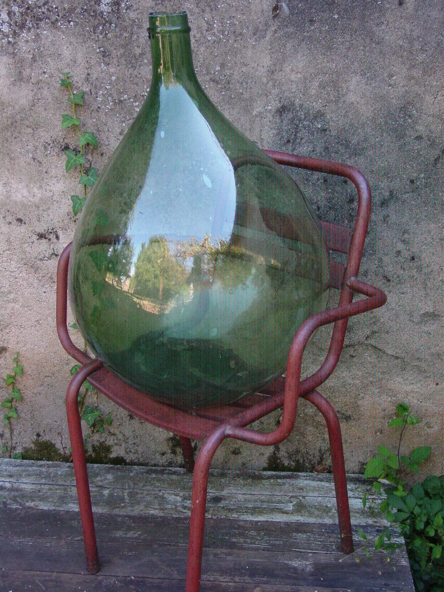 Very Grande Dame Jeanne (ht 70 Cm.) In Blown Glass Late 19th Round Bottle-photo-4