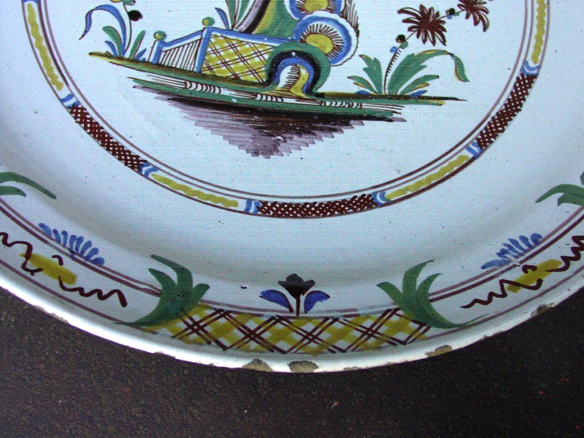 Grand Plat (36 Cm.) En Faïence De Nevers, Nivernais Vers 1800-photo-2