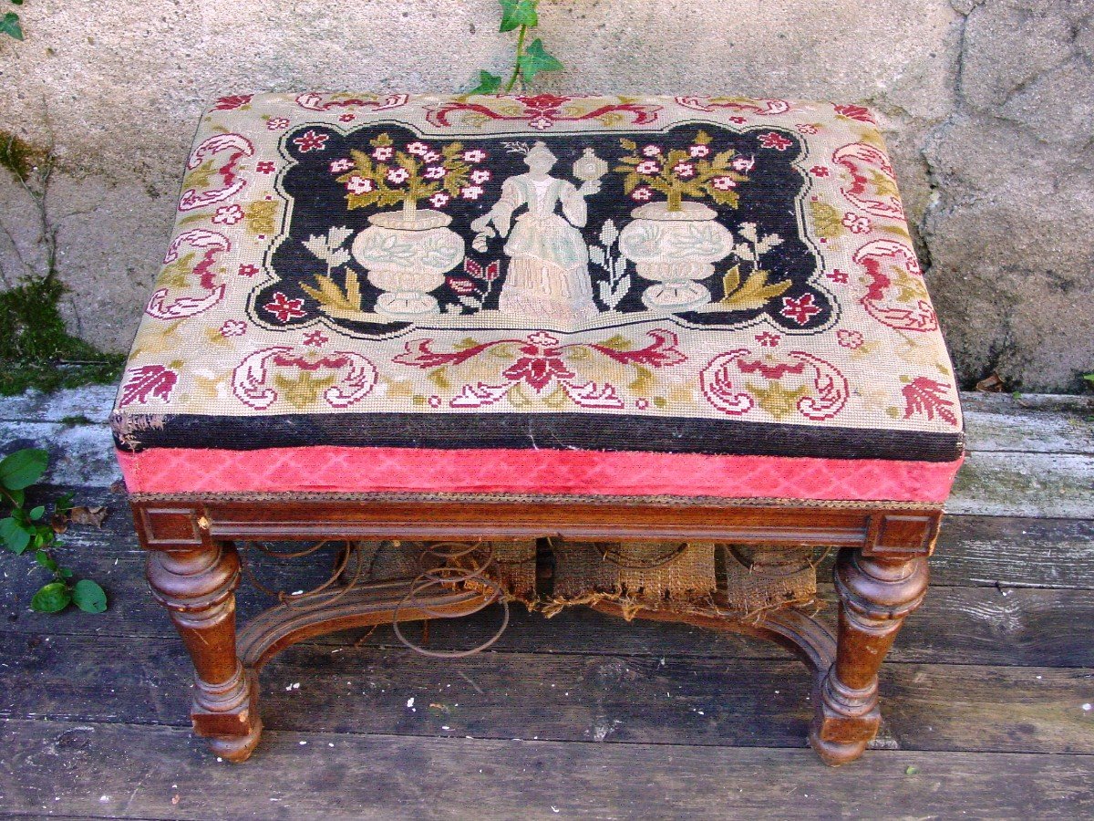 Pouf, Tabouret, Petite Banquette Style Renaissance Tapisserie Au Point-photo-2