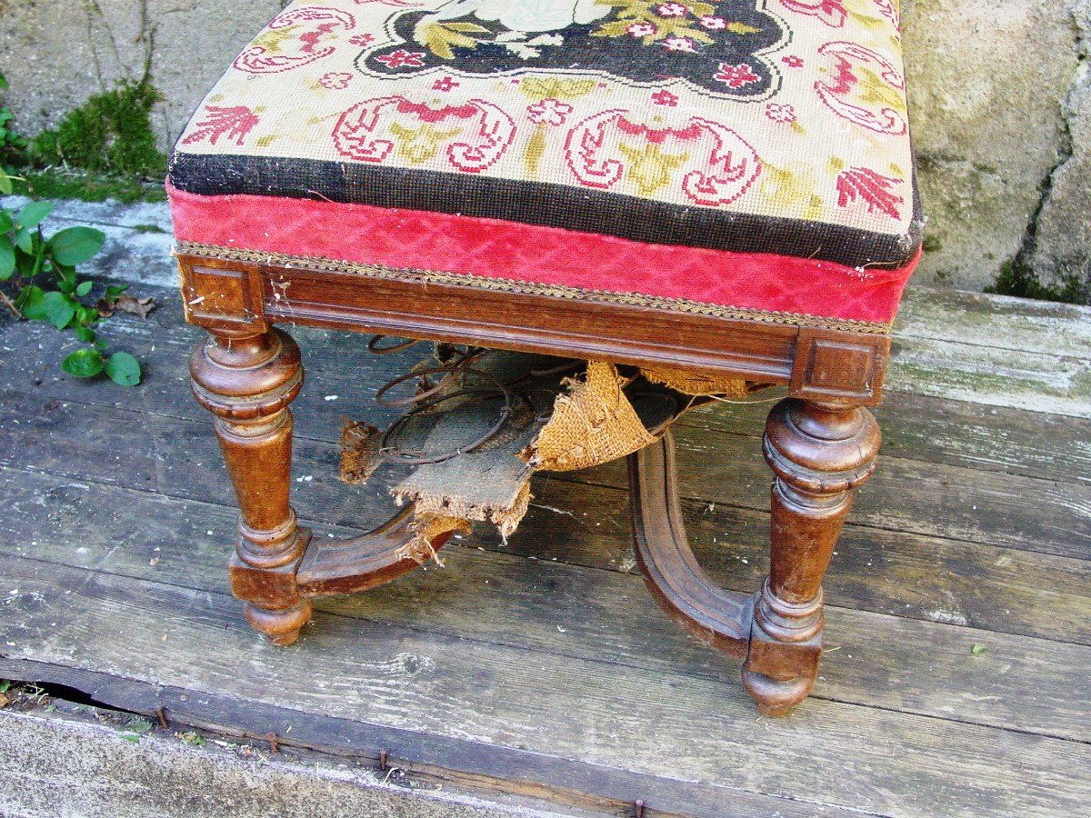 Pouf, Stool, Small Bench Renaissance Style Tapestry Point-photo-3