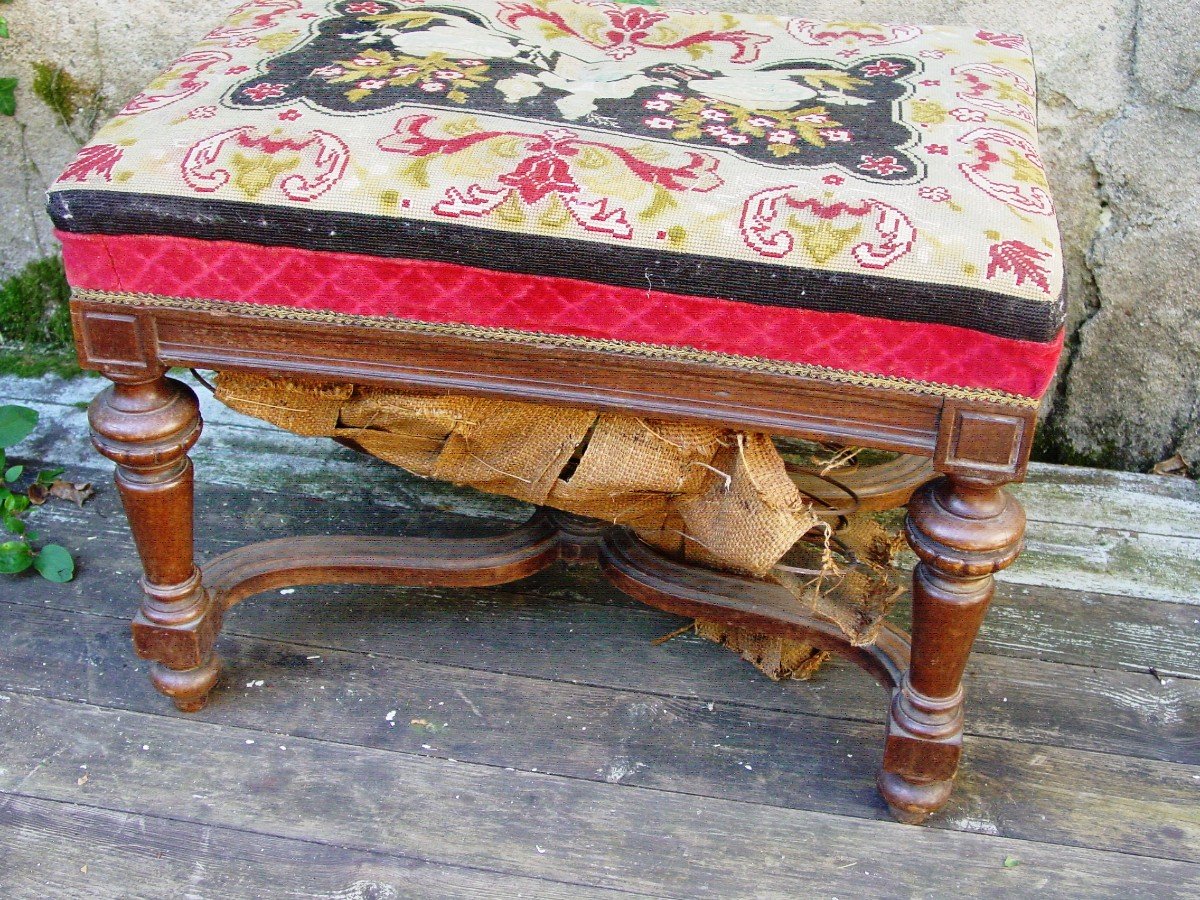 Pouf, Tabouret, Petite Banquette Style Renaissance Tapisserie Au Point-photo-4