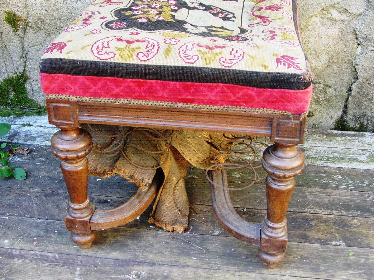 Pouf, Tabouret, Petite Banquette Style Renaissance Tapisserie Au Point-photo-5