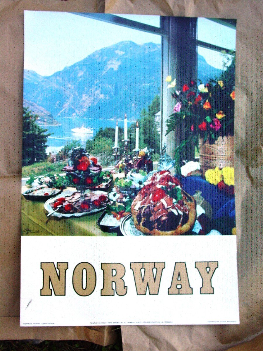 Tourist Poster 1970 Norway, Norge, Norway By Trimboli Village Geiranger