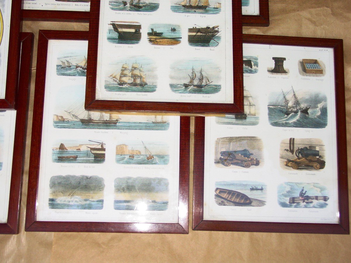 Suite De 13 Planches Lithographiées Sur La Marine à Voile Vers 1900-photo-2