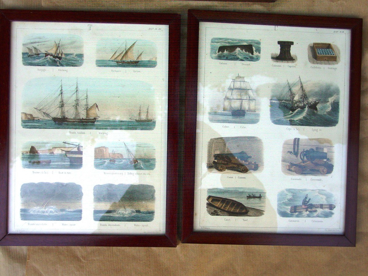 Suite De 13 Planches Lithographiées Sur La Marine à Voile Vers 1900-photo-4