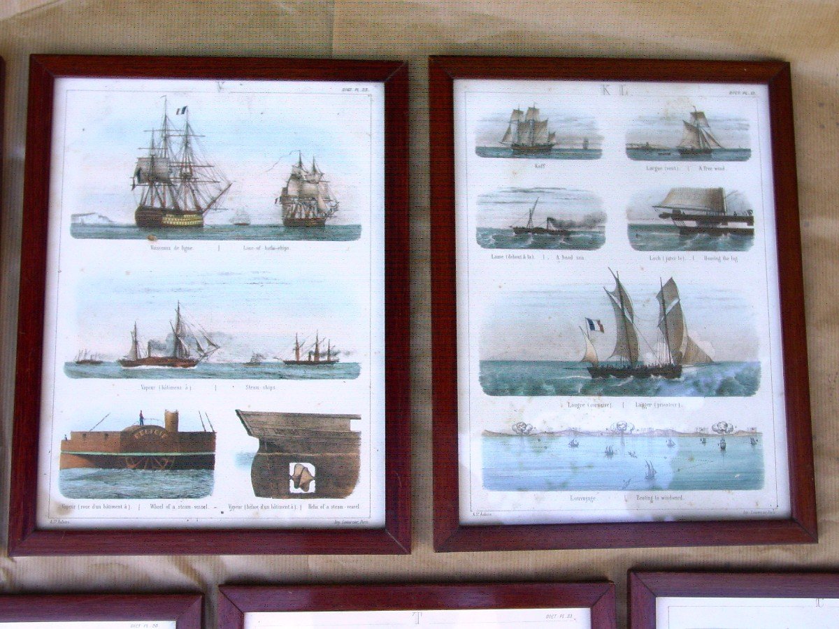 Suite De 13 Planches Lithographiées Sur La Marine à Voile Vers 1900-photo-1