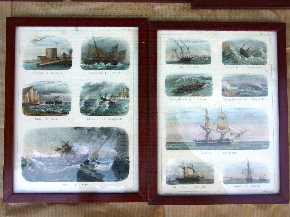 Suite De 13 Planches Lithographiées Sur La Marine à Voile Vers 1900-photo-2