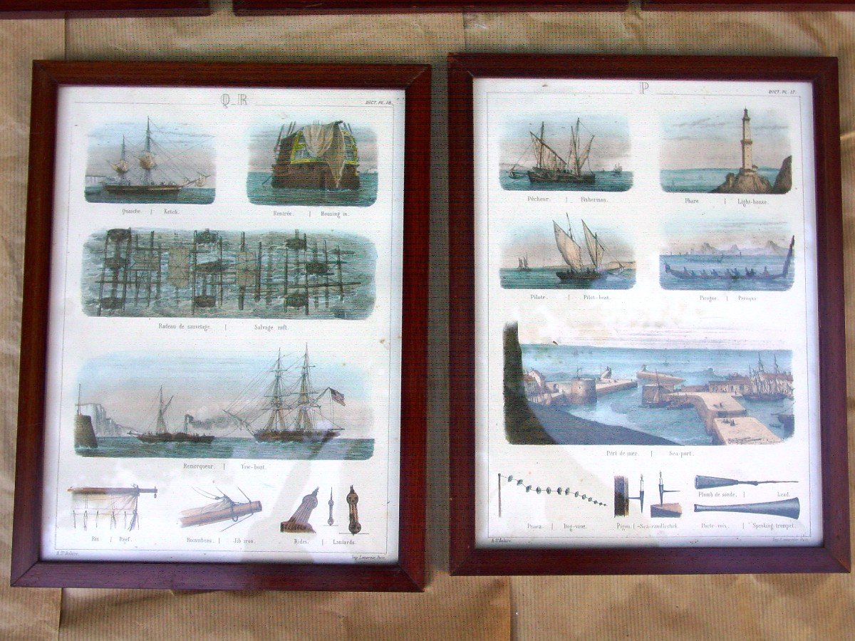 Suite De 13 Planches Lithographiées Sur La Marine à Voile Vers 1900-photo-5