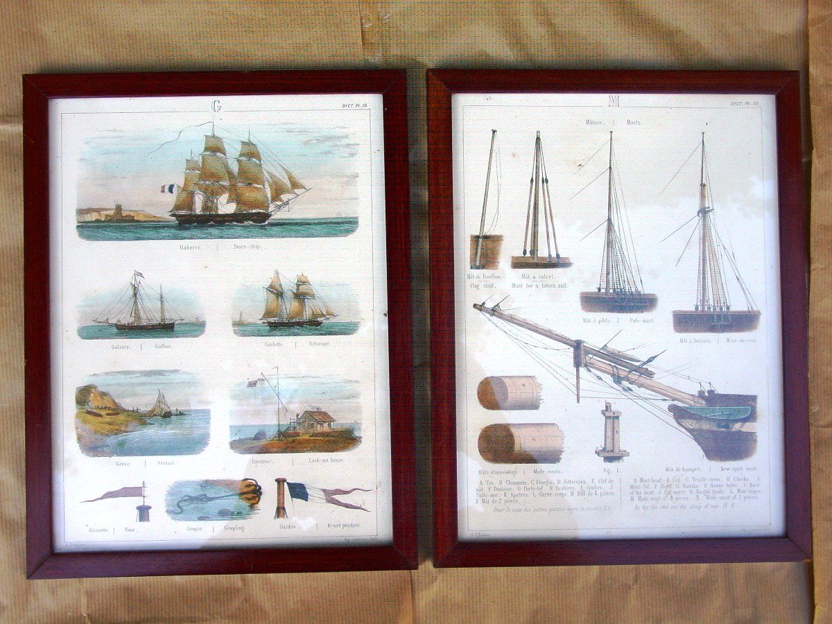 Suite De 13 Planches Lithographiées Sur La Marine à Voile Vers 1900-photo-7