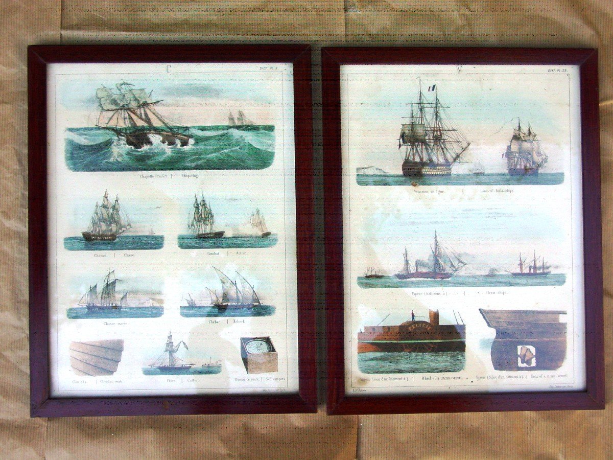 Suite De 13 Planches Lithographiées Sur La Marine à Voile Vers 1900-photo-8