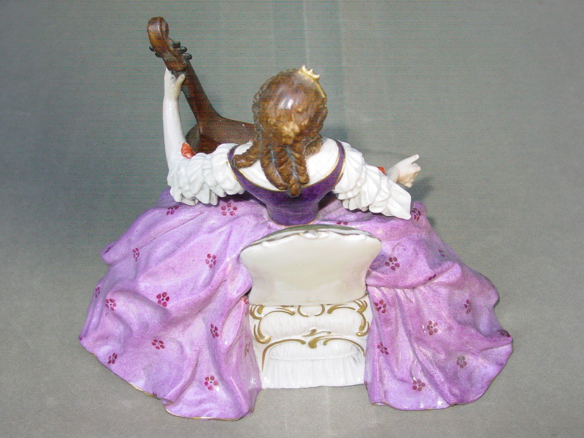 A. Muller Volkstedt Dresden Porcelain Woman With Cello Circa 1920 Figurine-photo-3