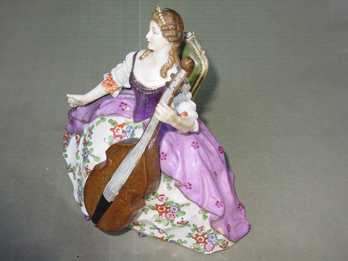 A. Muller Volkstedt Dresden Porcelain Woman With Cello Circa 1920 Figurine-photo-6