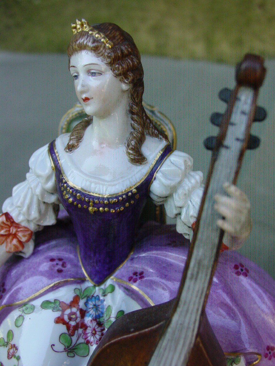 A. Muller Volkstedt Dresden Porcelain Woman With Cello Circa 1920 Figurine-photo-7