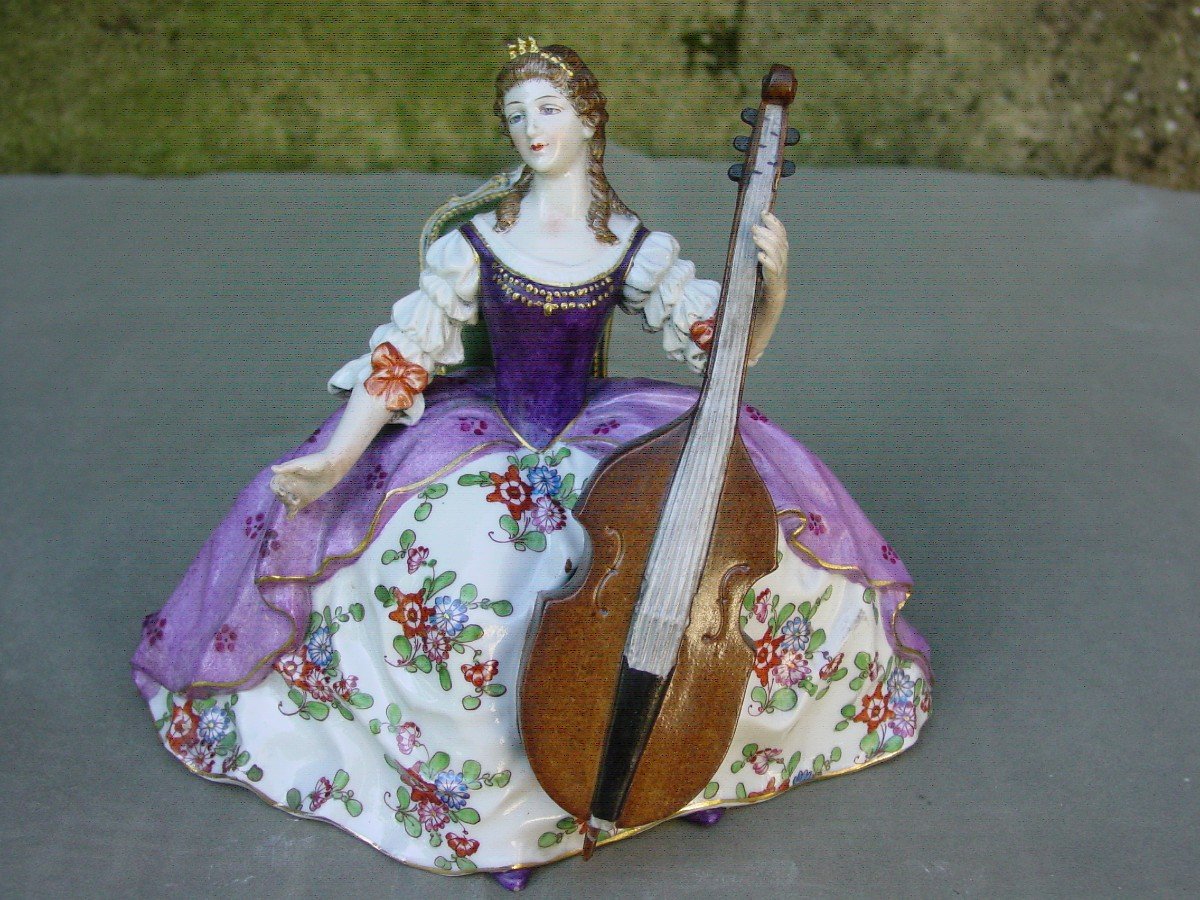 A. Muller Volkstedt Dresden Porcelain Woman With Cello Circa 1920 Figurine-photo-8