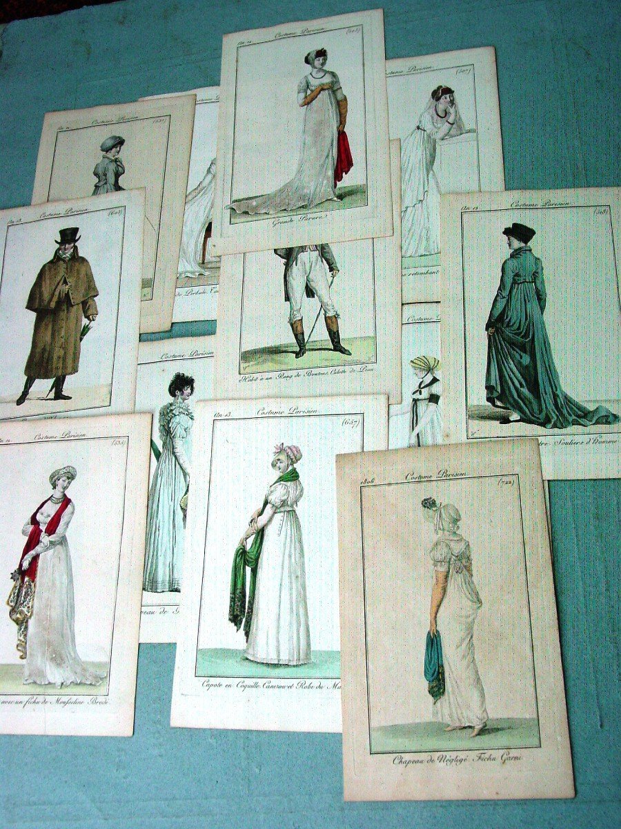 12 Gravures Empire 1806 Mode : Costumes Parisiens