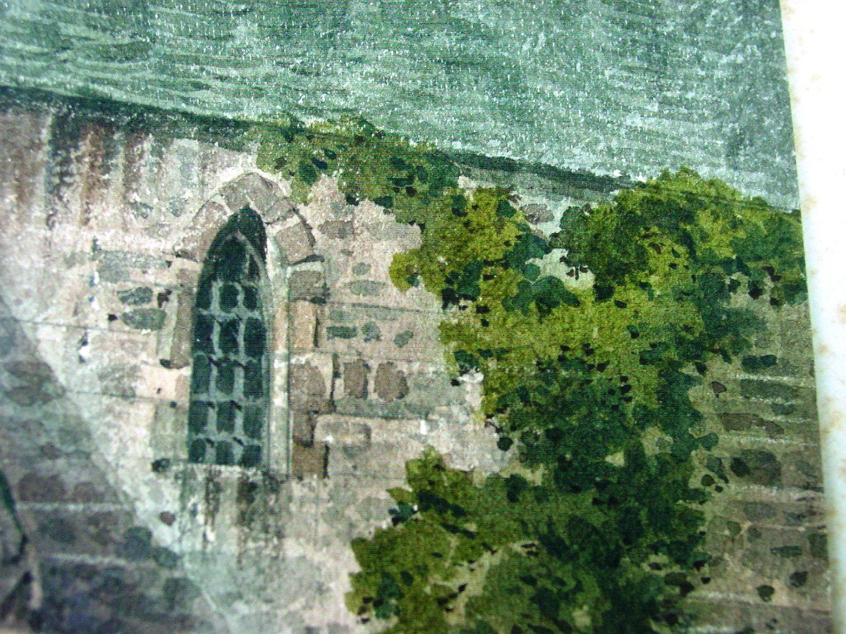 Porche De l'église De Saint-pair Sur Mer - Aquarelle Gouachée Signée Hügelin 69-photo-6