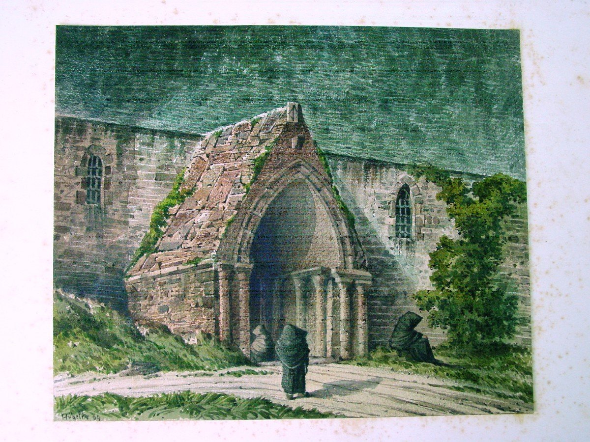 Porch Of The Church Of Saint-pair Sur Mer - Gouache Watercolor Signed Hügelin 69-photo-7