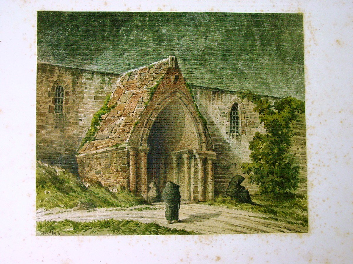 Porche De l'église De Saint-pair Sur Mer - Aquarelle Gouachée Signée Hügelin 69