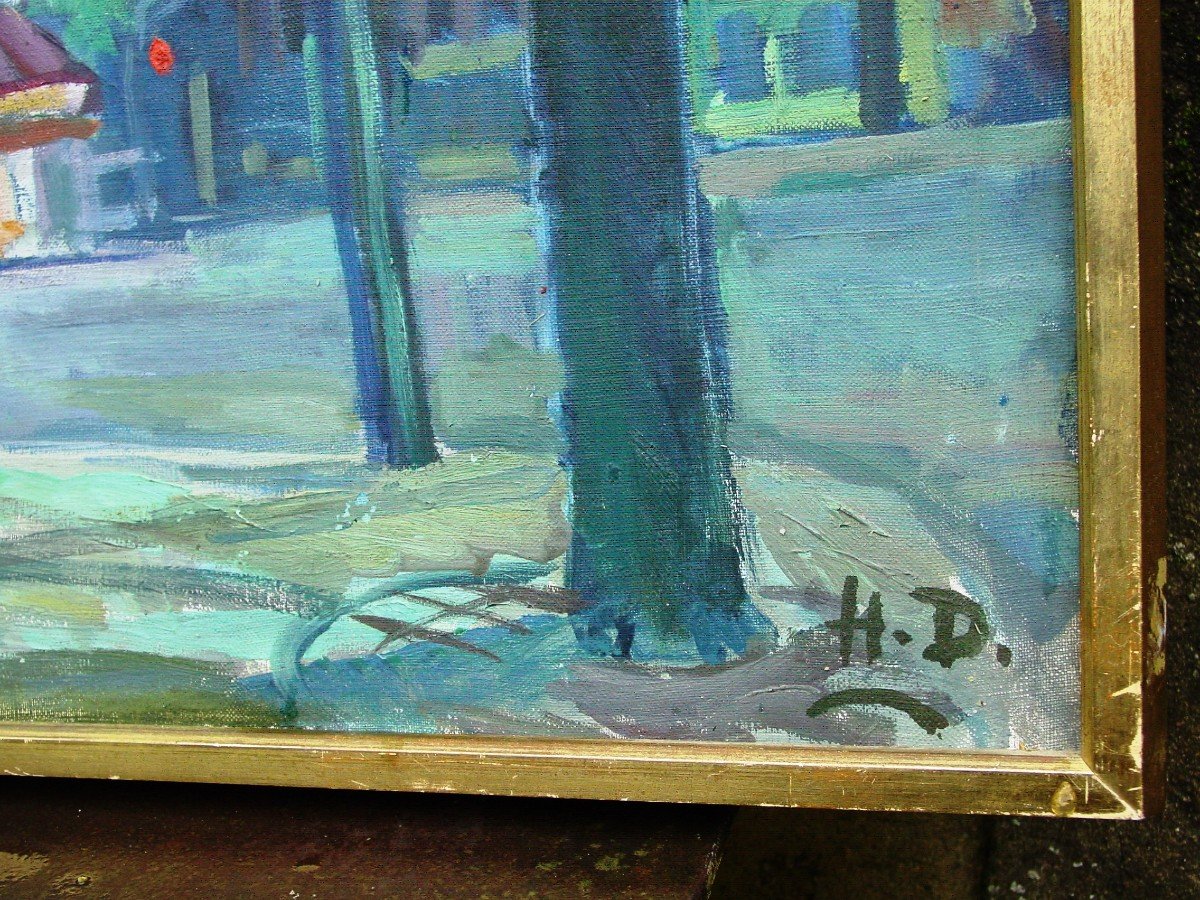 Huile Monogrammée 1971 Place Arborée-photo-3