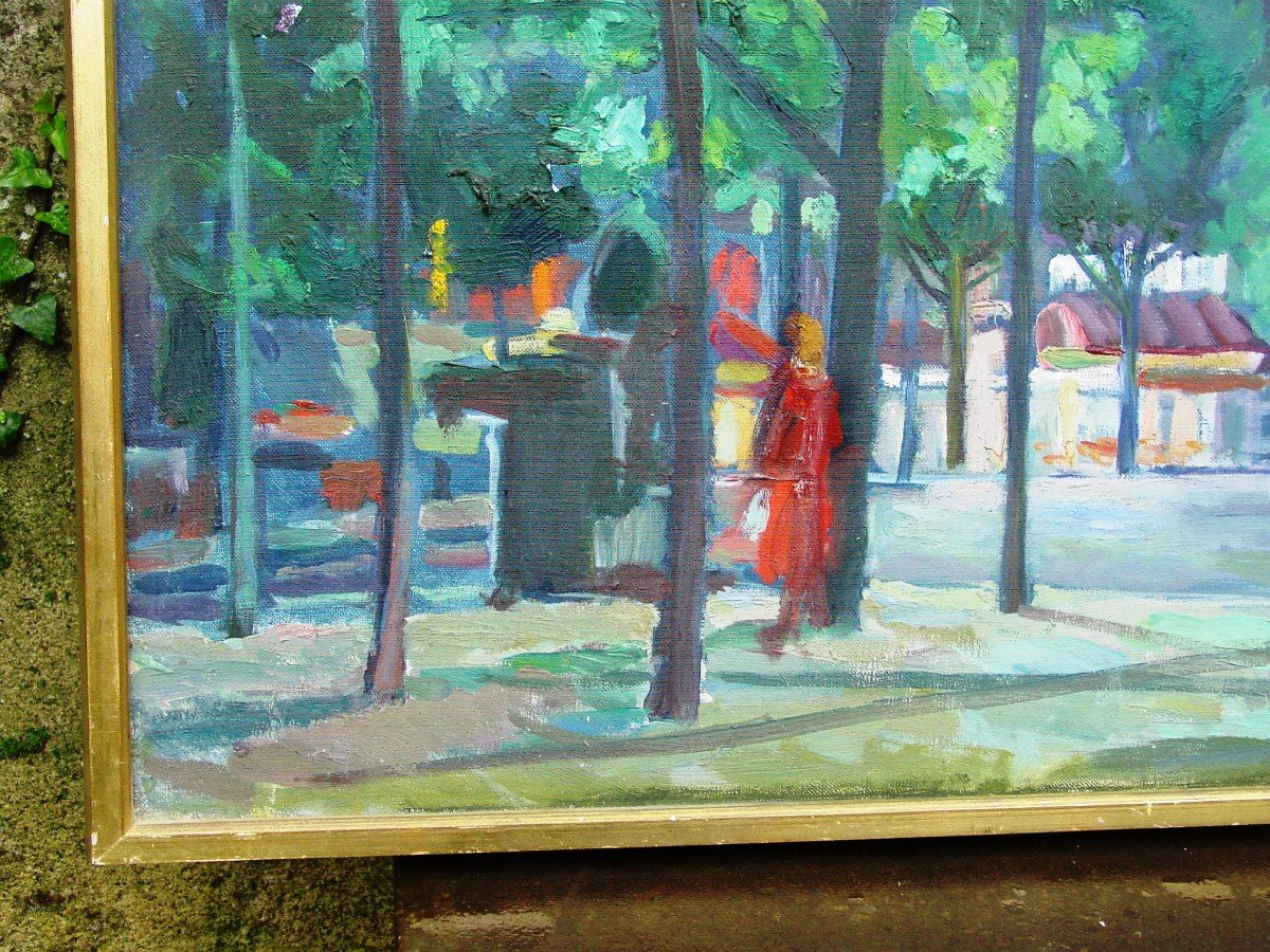 Huile Monogrammée 1971 Place Arborée-photo-4