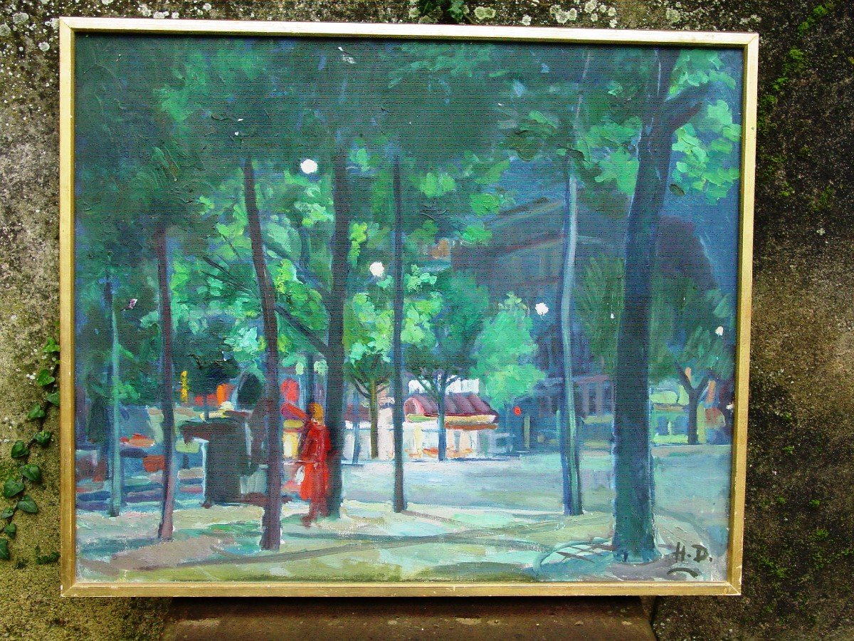 Huile Monogrammée 1971 Place Arborée