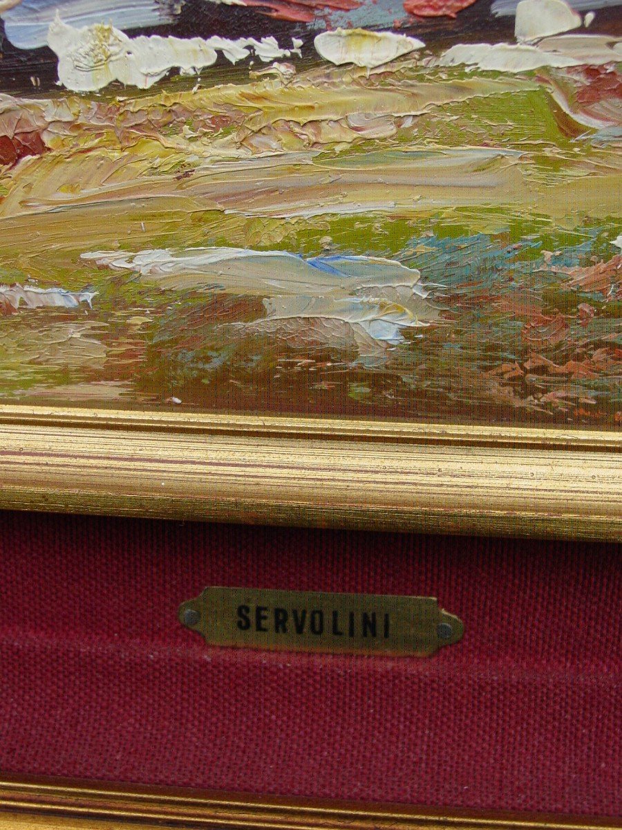 Servolini: Mountain Landscape Oil / Canvas Signed Servolini Painting By-photo-2