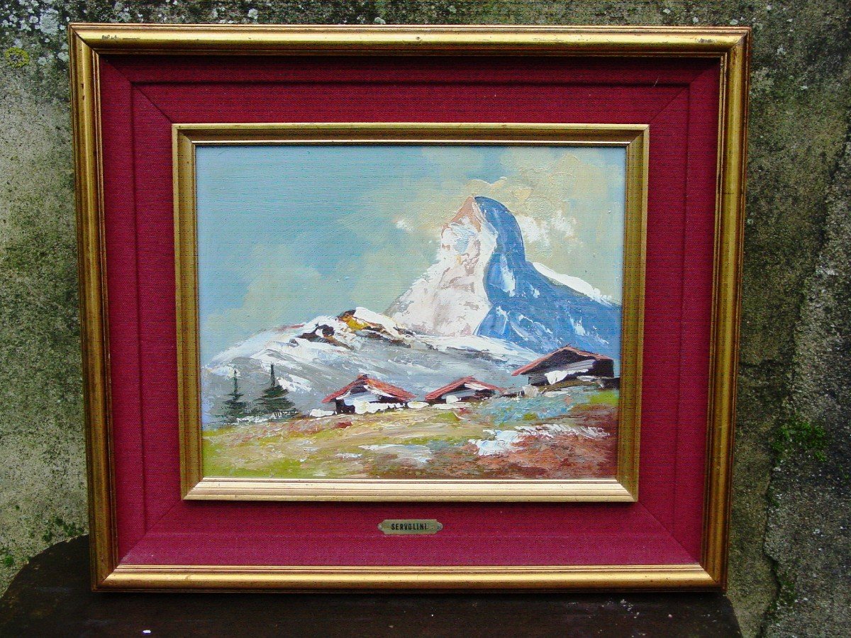 Servolini: Mountain Landscape Oil / Canvas Signed Servolini Painting By