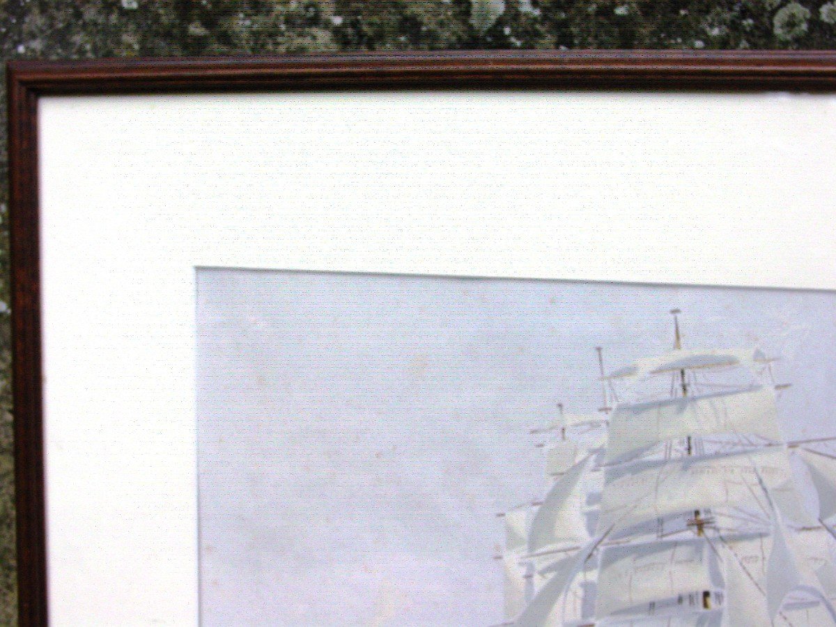 Large Watercolor Large Sailing Ship Well Framed Signed "sop" Marine-photo-4