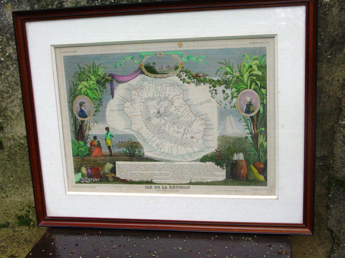 Map: Reunion Island By Levasseur Around 1850 Well Framed In 1968-photo-2