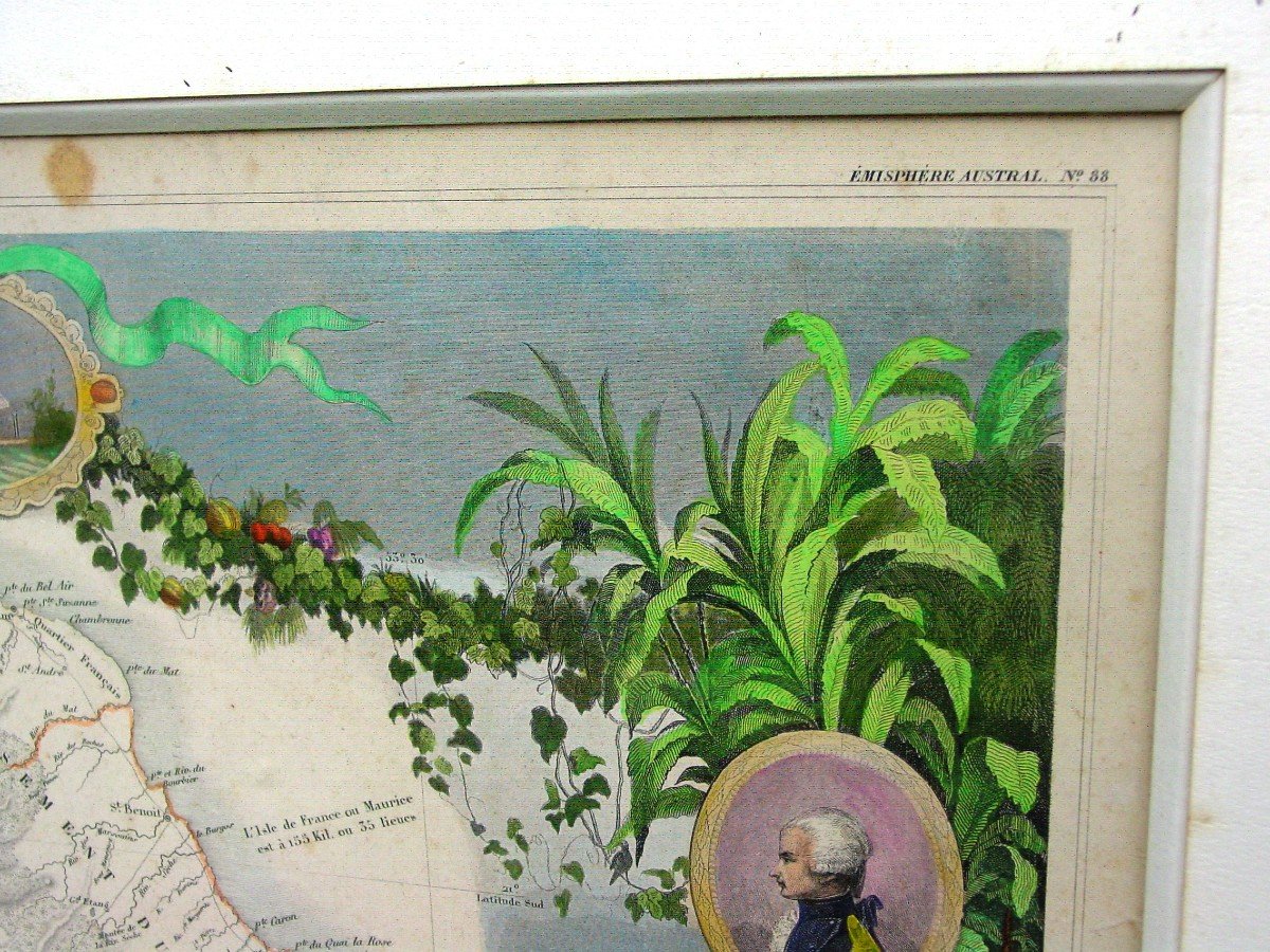 Map: Reunion Island By Levasseur Around 1850 Well Framed In 1968-photo-3