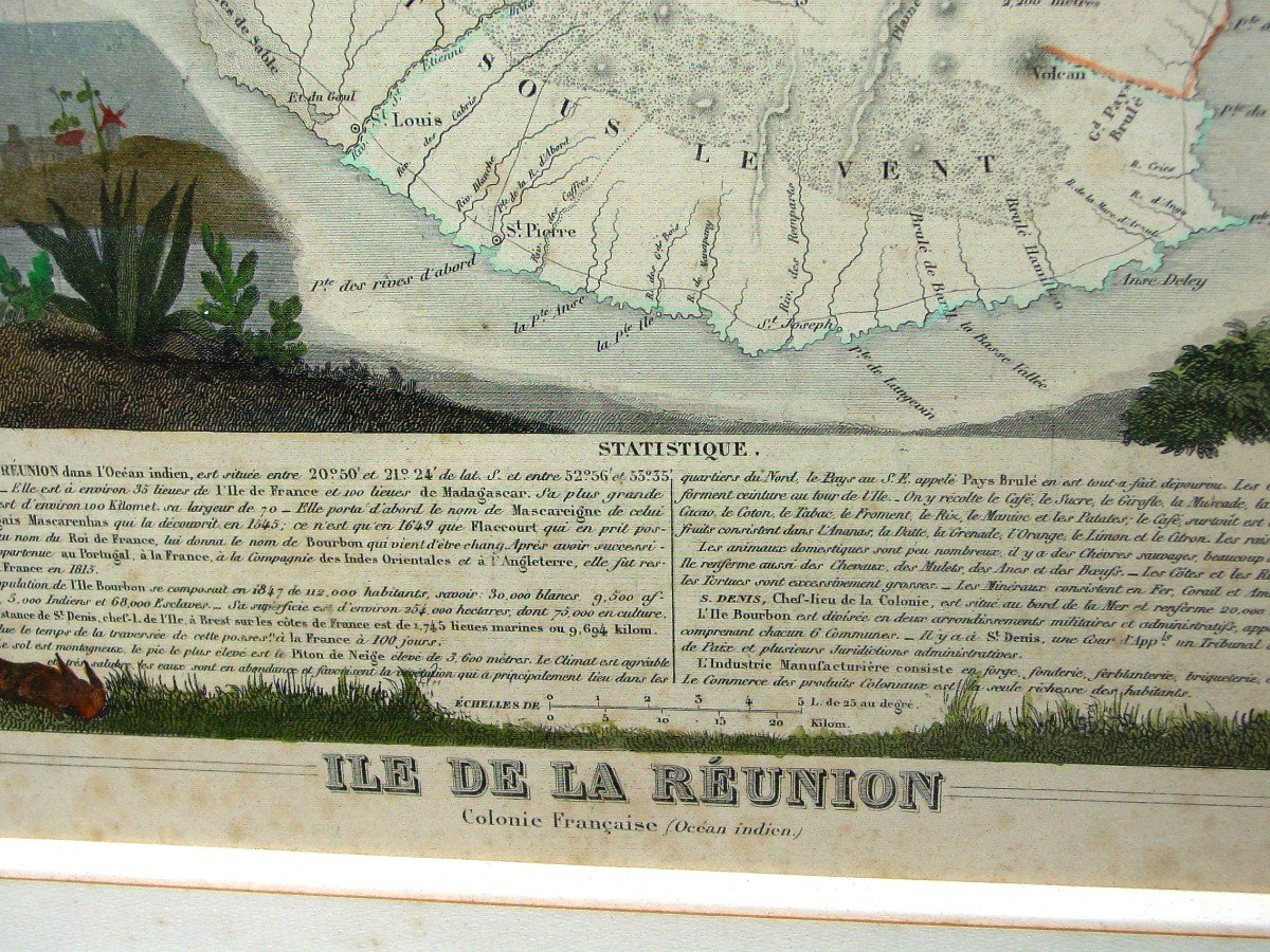 Map: Reunion Island By Levasseur Around 1850 Well Framed In 1968-photo-1