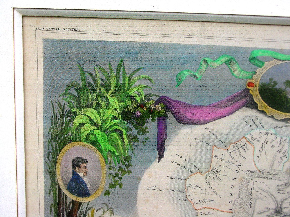 Map: Reunion Island By Levasseur Around 1850 Well Framed In 1968-photo-3