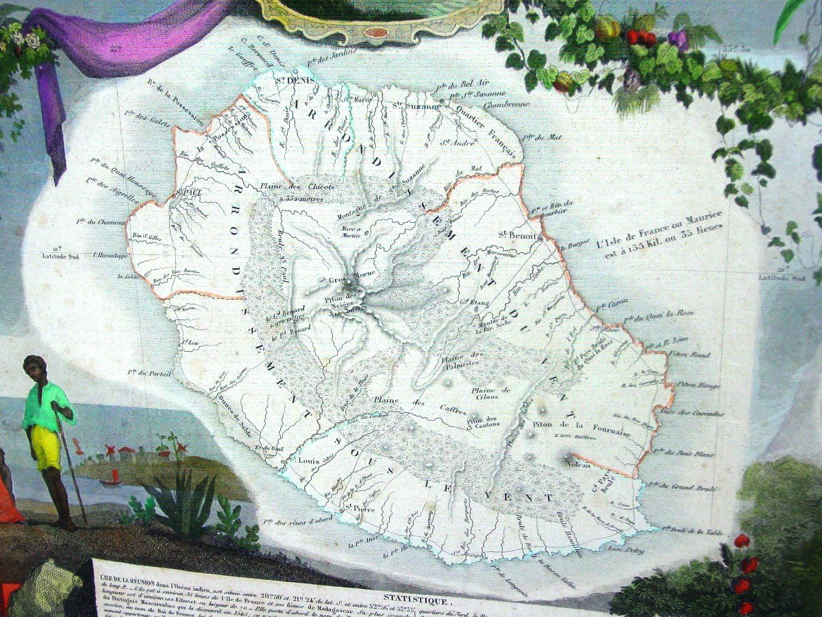 Map: Reunion Island By Levasseur Around 1850 Well Framed In 1968-photo-4